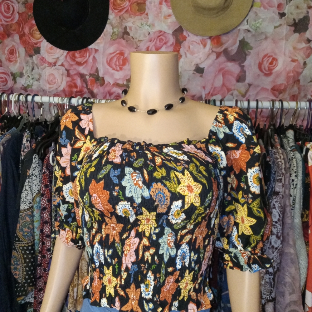 Olivaceous Floral Smocked Top